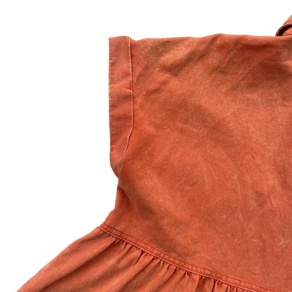 Entro Women’s Sz Small Orange Short Sleeve Button Snap Collared Peplum Denim Top - Picture 11 of 16